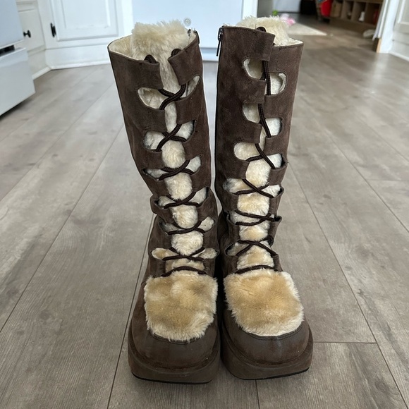 Gorgeous Vintage Suede Platform Furry Lace Up Winter Boots EUC size 9.5 - Picture 9 of 15